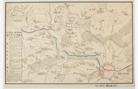 Plan der Action Welche den 4ten Sept. 1759 zwischen einem königlichen Preussischen Corps bey dem Trachen Berge ohn weit Dresden vorgefallen ist. Belagerungsplan aus dem siebenjährigen Krieg.