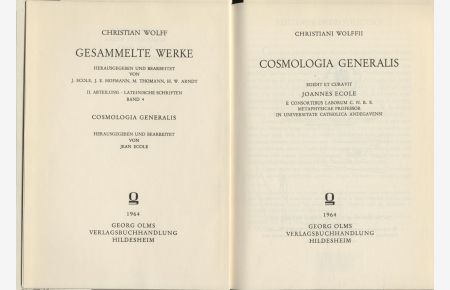 Cosmologia Generalis  - Christian Wolff - Gesammelte Werke