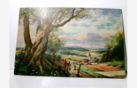 Kunst. Heimatland. Alte Ansichtskarte / Künstlerkarte farbig von A. Brunner, gel. 1933. ASN Serie 710. Landschaftsmalerei, Dorf, Bauer, Baum.