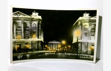 Paris. La Place de la Concorde & la Madeleine. Vue de Nuit. Frankreich. Alte Ansichtskarte / Postkarte farbig, ungel. ca 50ger Jahre ?. Partie am Platz.