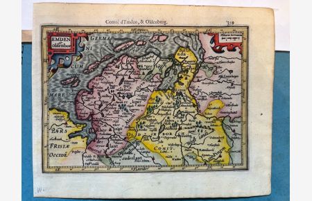 Comte d' Embden & Oldenburg. Altkolorierte Kupferstich-Karte von Gerard Mercator .