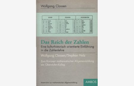 Das Reich der Zahlen : eine kulturhistorisch orientierte Einführung in die Zahlenlehre.   - Wolfgang Classen; Anhang: Zum Konzept mathematischer Allgemeinbildung am Oberstufen-Kolleg / Wolfgang Classen/Stephan Holz / Universität Bielefeld. Oberstufen-Kolleg Bielefeld: Arbeitsmaterialien aus dem Bielefelder Oberstufen-Kolleg ; 45 : Materialien zur mathematischen Allgemeinbildung