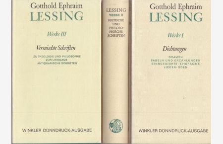 Werke drei Bänden.   - Band 1: Dichtungen; Band 2: Kritische und philosophische Schriften; Band 3: Vermischte Schriften.  Nach den Ausgaben letzter Hand unter Hinzziehung der Erstdrucke. Verantwortlich für die Textrevision: Jost Perfahl. Mit einer Einführung, einer Zeittafel (in Band 1) und Anmerkungen von Otto Mann. Band III.