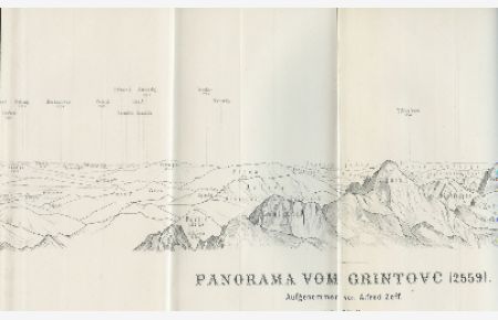 Panorama vom Grintovc (2559 m. )  - Aufgenommen von Alfred Zoff. Namenbestimmung von Prof. Dr. Frischauf.