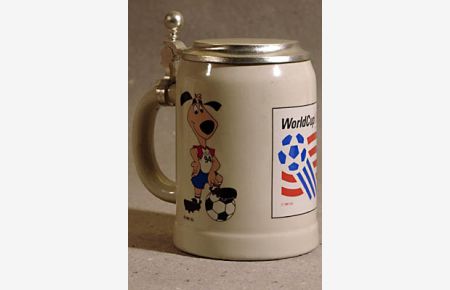 Keramikkrug mit Zinndeckel: World Cup USA 94.