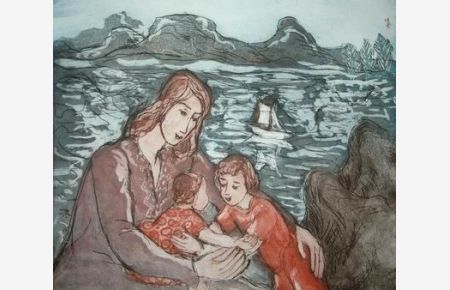 ohne Titel (Mutter mit Kindern am See)  - Grafikblatt (Ed‘A).