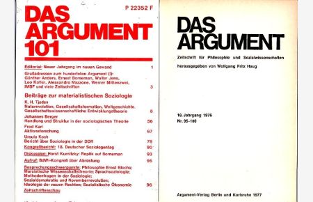 Das Argument 104. Zeitschrift für Philosophie und Sozialwissenschaften. Januar/Februar 1977.   - Thema: Beiträge zur materialistischen Soziologie.