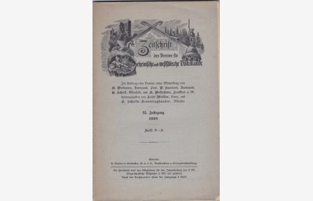 Zeitschrift des Vereins für rheinische und westfälische Volkskunde 25. Jahrgang 1928, Heft 3-4 (in einem Heft).