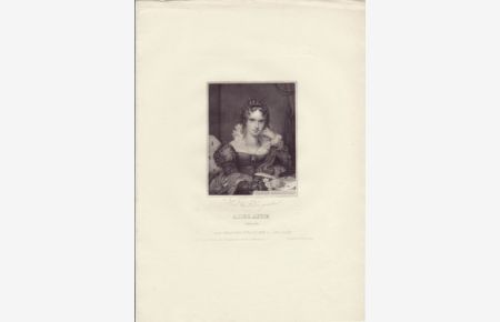 Adelaide.   - Königin von Großbritannien und Irland. Nach dem Leben gezeichnet. Original-Stahlstich von F. Bahmann. Brustbild mit Federkiel in der Hand.