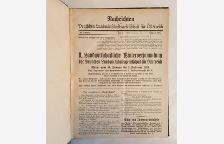 Nachrichten der Deutschen Landwirtschaftsgesellschaft für Österreich (Delgefö). (Neue Folge). 10. Jg. 1926. (Komplett in 1 Band).