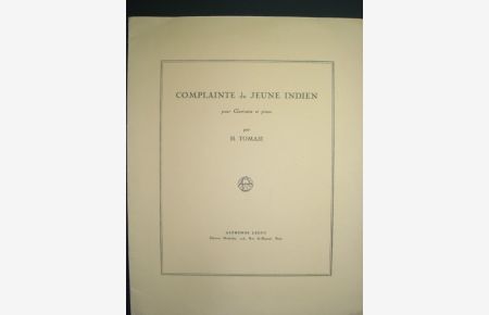 Complainte du Jeune Indien pour Clarinette et piano. 2 Stimmhefte (= komplett).
