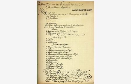 Instruction vor den Commendanten des Invaliden-Hauses. Faksimile des Originaldokuments vom 31. August 1748.