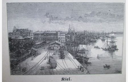 Ansicht vom Hafen. Holzstich aus einer Zeitschrift = rückseitig mit Text, 5 x 8 cm, ca. 1880.