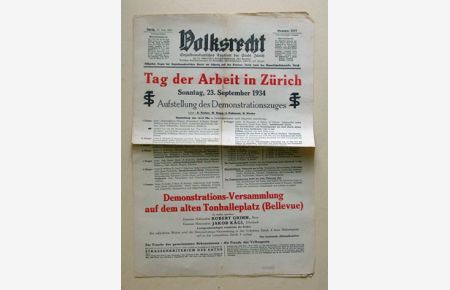 Volksrecht (Nr. 221, 37 Jg. ). Sozialdemokratisches Tagblatt der Stadt Zürich.
