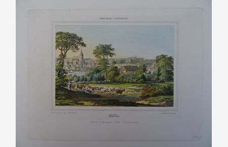 Mölln. Lithographie im Farbendruck von Wilh. Heuer, von 1847. 13 x 19 cm. Unter Passepartout.