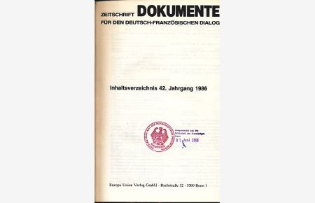 Dokumente. Zeitschrift für den deutsch-französischen Dialog. 4 Jahrgänge (1986-1989).