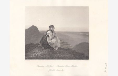 Bairisches Alpen Mädchen. Original - Stahlstich von W. French nach C. Ralür, Blattgröße: 20 x 26 cm, um 1850.