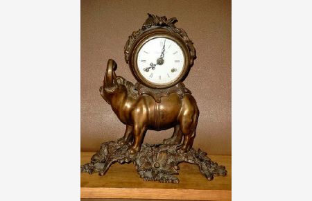 Brevettato Elephant Clock. Bronze-Uhr des 19. Jahrhunderts mit einem Elefanten als Uhrgehäuseträger.