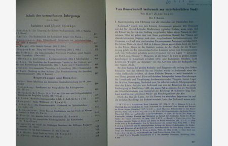 Vom Römerkastell Andernach zur mittelalterlichen Stadt. - Sonderdruck aus: Rheinische Vierteljahrsblätter. Heft 3/4 1954.