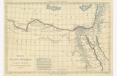 Carte de l`Egypte moderne. Küstengrundriß zwischen Tripoli und Damaskus und dem Roten Meer im Süden, im Norden Candia und Cypern.