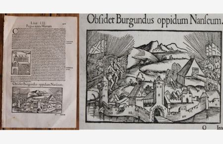 Holzschnitt aus Sebastian Münster. Originalblatt mit 2 Holzschnitten.