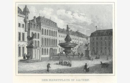 Marktplatz mit Brunnen und Rathaus.