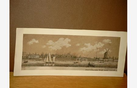 Panorama von der Lombards Brücke in Hamburg: Teilansicht von der Wall-Halle über die Lombardsbrücke mit Mühle bis zum Mühlen-Pavillon. Getönter Stahlstich nach Gottheil um 1850.