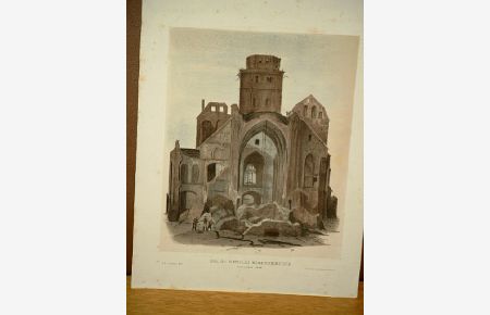 Die St. Nicolai Kirchen-Ruine, December 1842. Altkolorierte Lithographie von Otto Speckter nach Laeisz.