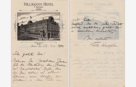 Dirigent, Komponist u. Schriftsteller (1863-1934): Eigenh. Brief mit U. Bremen, 29. XI. 1904. 8°. 1 1/2 S. auf Doppelblatt.
