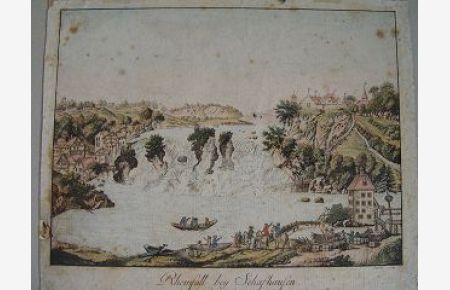 Rheinfall Schaffhausen Schloß Laufen altkol Umrißradierung v Leitzel um 1780