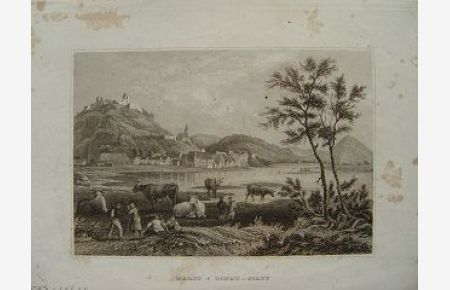 Donaustauf Gesamtansicht Donau Bayern Stahlstich um 1850