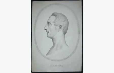 Portrait. Kopffiigur im Profil nach links in ovaler Umrahmung. Lithographie von Lemoine nach Henri Lehmann.