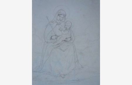 Maria mit dem Jesusknaben.   - Bleistiftzeichnung.