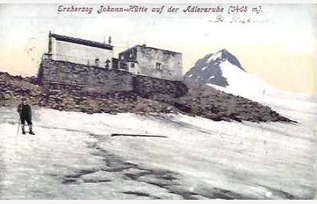 Erzherzog Johann-Hütte auf der Adlersruhe (3465 m).   - Photochrome-Ansichtskarte nach Fotografie.