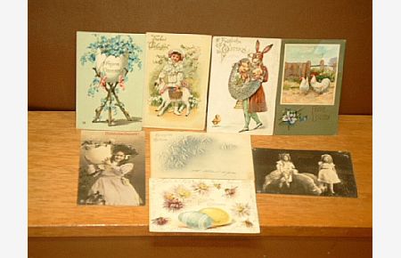 Ostern: Konvolut von 8 meist farbigen Oster-Postkarten im Hoch- und Querformat, meist um 1907-1908, , meist postalisch gelaufen.