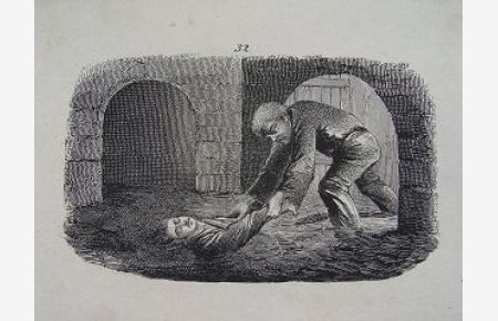 Mann rettet Ertrinkenden Stahlstich um 1850