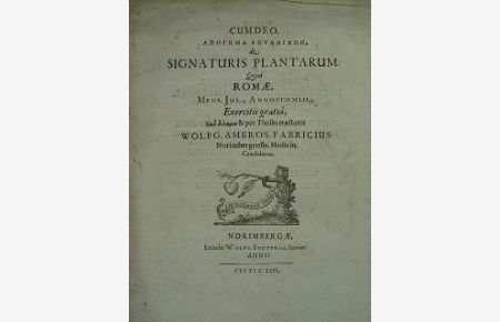 Anzeige/Titel der Promotion des Wolfgang Ambrosius Fabricius aus Nürnberg in Rom , 1653