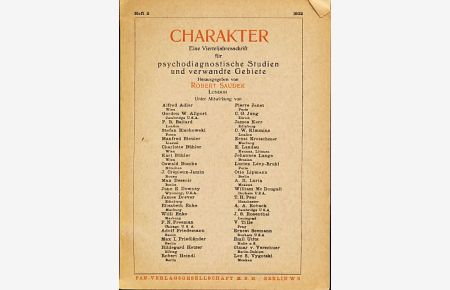 Charakter, Heft 2, 1932.   - Eine Vierteljahresschrift für psychodiagnostische Studien und verwandte Gebiete.