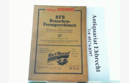 BFB Branchen- Fernsprechbuch zum Amtlichen Fernsprechbuch für den Bezirk der Landespostdirektion Berlin 1960-1961.