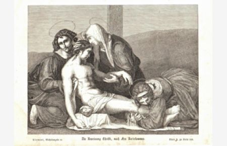 Die Beweinung Christi Fra Bartosommeo Grablegung Golgatha Original Stich 1870 Engraving
