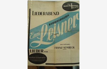 Liederabend Kammersängerin Emmi Leisner Franz Sembeck 1946 Plakat gedruckt auf Landkarte