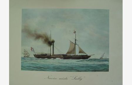 Navire mixte Sully. Druck Gemälde Dampfschiff von. F. Roux. Druck 1960
