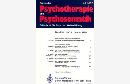 Praxis der Psychotherapie und Psychosomatik. Band 31. Heft 1. 1986.   - Zeitschrift für Fort- und Weiterbildung.