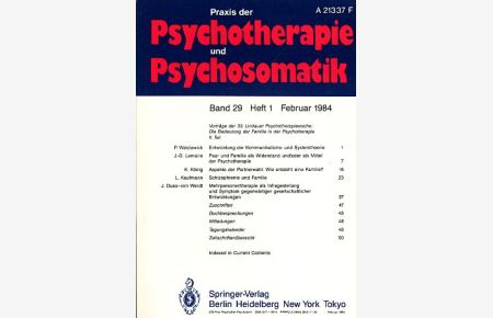 Praxis der Psychotherapie und Psychosomatik. Jg. 1984. Band 29. Heft 1 - 6.