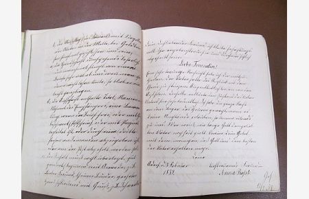 Handschriftliches Ausarbeitungsbuch für die Schule *Schultagebuch* von Anna Ros. Rossbach ( *1848 - 1922 ) im Februar 1858 begonnen bis März 1860.