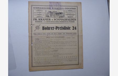 Bohrer-Preisliste 24. (Bohrer aller Art; sowie Schraubenzieher, Werkzeugtaschen u. -Büchsen).