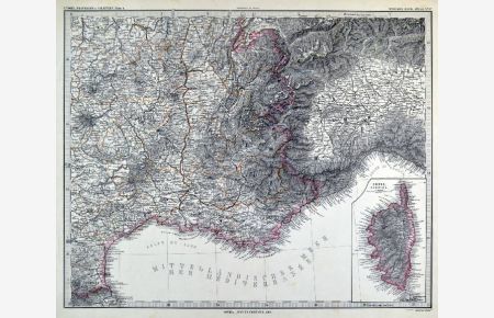 Frankreich in 4 Blättern, Blatt 4. Südostfrankreich mit Provence und Côte d`Azur. Mit Nebenkarte Corsica.