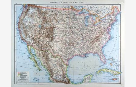 Vereinigte Staaten von Nordamerika. Gesamtkarte, im Süden bis Yucatan und Jamaika.