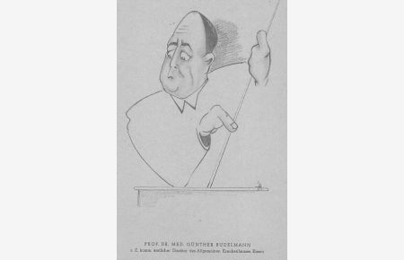 Porträt. Halbfigur mit Lehrstock. Karikatur. Lichtdruck von Armin Schäffer, Blattgröße: 24 x 18, 5 cm, 1948.