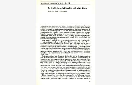 Der Lichtenberg-Briefwechsel und seine Genese.   - Sonderdruck aus Acta historica Leopoldina Nr. 20.